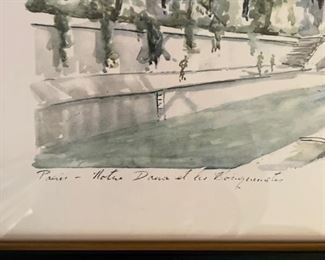 Vintage Notre Dame watercolor painting signed by artist. Measures 14" x 10". Photo 2 of 2. 