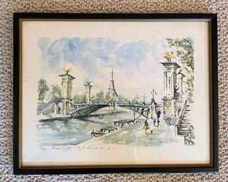 Vintage Eiffel Tower watercolor painting signed by artist. Measures 14" x 10". Photo 1 of 2. 