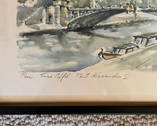Vintage Eiffel Tower watercolor painting signed by artist. Measures14" x 10". 2 of 2. 