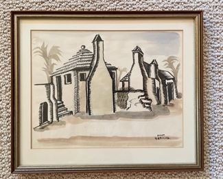 Vintage Bermuda watercolor and ink painting. Signed by artist. Measures 14" x 10". Photo 1 of 2. 