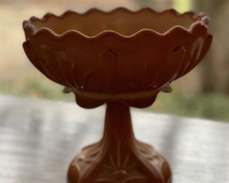 Vintage Fenton Cactus pattern caramel brown slag glass footed compote - 2 available. Photo 1 of 4.  