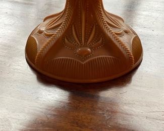 Vintage Fenton Cactus pattern caramel brown slag glass footed compote - 2 available. Photo 4 of 4.  