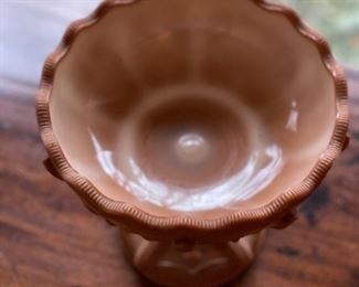 Vintage Fenton Cactus pattern caramel brown slag glass footed compote - 2 available.  Photo 2 of 4.  