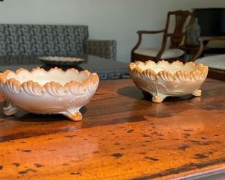 Set of 6 antique Greentown Chocolate Slag Glass footed berry bowls - 2 shown. 