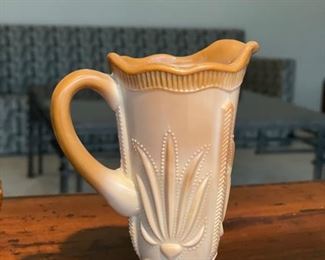 Vintage Fenton Cactus pattern caramel brown slag glass pitcher. 