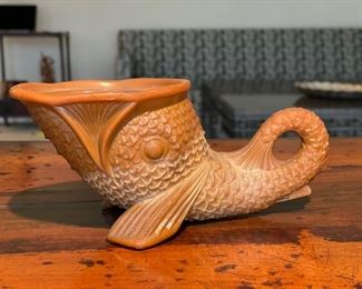 Vintage Greentown Chocolate slag glass fish horseradish dish without lid. Photo 1 of 2. 