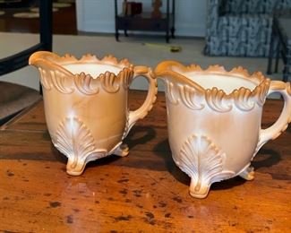 Antique Greentown Chocolate Slag Glass footed berry bowls - 2 available. 