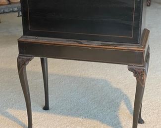 Antique ebony Hollywood Regency-style chinoiserie drop front writing desk. Measures 25" W x 14" D x 34" H. Photo 4 of 4. 