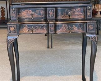 Antique ebony Hollywood Regency-style chinoiserie drop front writing desk. Measures 25" W x 14" D x 34" H. Photo 1 of 4. 