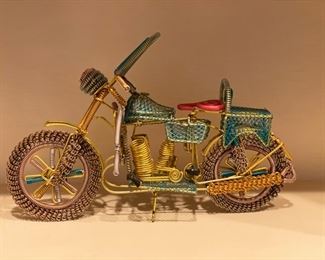 Small metal and wire motorcycle sculpture. 