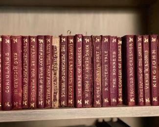 Leather-bound book collection. 