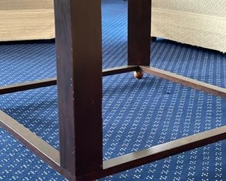 Glass and metal round cocktail table. Measures 4'D. The base measures 27" x 27" x 18.5" H. Photo 2 of 2. 