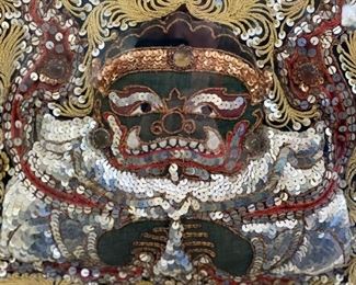 Beaded Tibetan Artwork in Lucite Frame. Measures 24" x 24" Photo 2 of 2. 