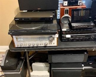 Klipsch, xfinity, LG, and Yamaha brands including vintage receivers. projectors, speakers, and soundbars with wireless subwoofers