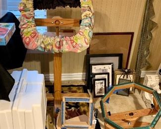 Assortment of rug hooking forms, materials, supplies & several beautiful  completed pieces