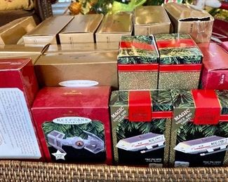 Large assortment of Hallmark ornaments including these very collectible Star Trek ornaments