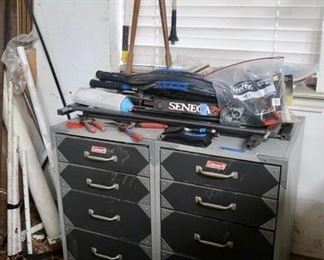 Tools, fishing poles, and outdoor equipment