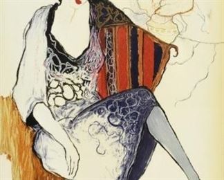 15	Tarkay Embellished Giclee Woman in Evening Dress	Itzchak Tarkay (Israeli, 1935-2012). Hand embellished giclee on canvas, Woman in Evening Dress. Signed in the print lower right. 26" x 20" (overall 33" x 27").