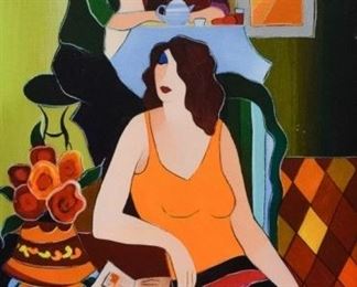 17	Tarkay Embellished Giclee Three Friends	Itzchak Tarkay (Israeli, 1935-2012). Hand embellished giclee on canvas, Three Friends. Signed in the print in lower right. 26" x 20" (overall 33" x 27").