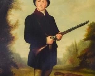 28	Signed Taylor Portrait of a Gentleman	Portrait of a gentleman hunter with his dog. Signed lower right Taylor. 35 1/2" x 23 1/2" (overall 44" x 32"). Scratch in center of canvas, damage to frame.