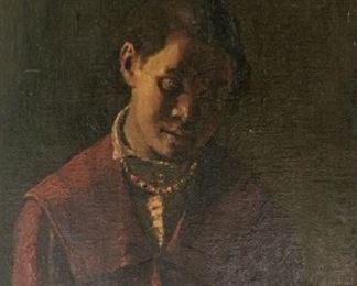 32	Oil on Board Portrait of a Boy	20th century Continental oil on board portrait of a boy. Signed illegibly and dated 1918, lower right. Unframed, wear and paint loss along edges and in clothing. 24" x 18 1/2"