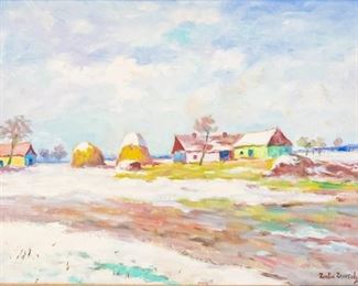 48	Zentai Zeinszky Oil on Canvas	Zentai Zeinszky (Hungarian, 20th century). Oil on canvas. Landscape painting of a rural village. Signed lower right. Sight: 16" x 20", Frame: 24" x 20"