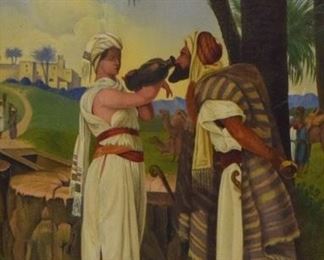 89	Oil on Panel Eliezer and Rebecca at the Well	Eliezer and Rebecca at the well. Signed 'Hager ' in the lower right. 20th century. Crack in the panel, top middle. Sight: 17 3/4" x 14 1/8" Frame: 21 3/4" x 25"