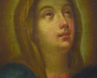 91	Oil on Canvas Portrait of Mary Magdalene	Unsigned. Oil on canvas. Loss where the canvas meets the frame. Minor cracks throughout. Sight: 10 5/8" x 8 3/8", Canvas: 13 1/2" x 11 1/2"