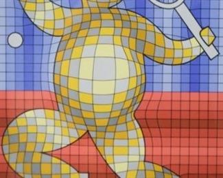 96	Victor Vasarely Serigraph Tennis Player	Victor Vasarely (Hungarian/French, 1906-1997). Serigraph Tennis Player, pencil signed and numbered 121/200 in the lower margin. Image size without margins 13 1/2" x 9 3/4" (overall with frame 26" x 33")