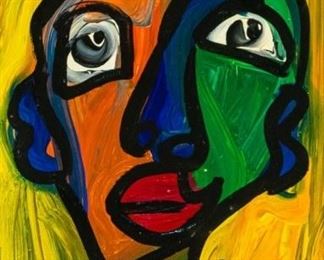 107	Peter Keil Oil on Canvas Portrait	Peter Robert Keil (German, 1942). Oil on canvas portrait, titled on verso Art Markley. Signed lower right and dated 75, and signed and dated Berlin 75 on verso. 19 1/2" x 15 1/2" (with frame 27" x 23")