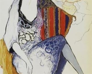 113	Tarkay Embellished Giclee Woman in Evening Dress	Itzchak Tarkay (Israeli, 1935-2012). Hand embellished giclee on canvas Woman in Evening Dress. Signed in the print lower right. 25 1/2" x 17 3/4" (overall with frame 34 1/4" x 26 1/2").