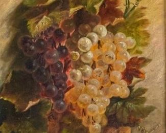 130	Martinus Franciscus Reeder Oil on Canvas	Martinus Franciscus Reeder (Dutch, 1802-1879). Oil on canvas a still life with grapes. Signed lower left "MJ Reeder 1833". Red wax seal and Roelofs Art Gallery label on verso. Losses to wood and paint of frame.13" x 9 3/4", 19" x 16" (with frame)