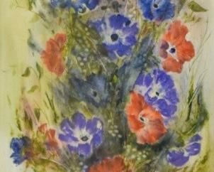 133	Watercolor of Flowers Signed Kessler	Kessler (20th century). A watercolor of red, blue, and purple flowers. Signed lower center. Sight: 17" x 11". Framed: 25" x 19".