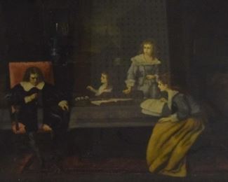 144	After Mihaly Munkacsy Oil on Board	After Mihaly Munkacsy (Hungarian, 1844-1909) Oil on board, "The Blind Milton Dictating Paradise Lost to his Daughters" 1877. Signed in the bottom left. Fine copy from late 19th century to early 20th century. Sight: 20 3/8" x 14 1/8". Frame: 25 1/4" x 18 5/8". Original hangs in the New York Public Library. Glass covers the painting.