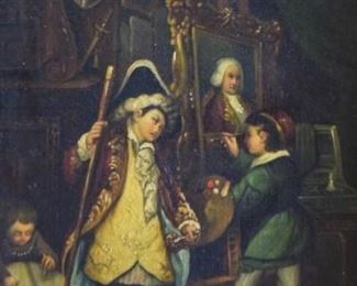 149	19th Century Oil On Canvas Signed L Battoni	L. Battoni Continental 19th Century oil on canvas. Child artists painting and drawing a child model. Signed lower right " L. Battoni". Sight size 9 3/4" x 8 1/2". Overall size 19" x 17 1/2".