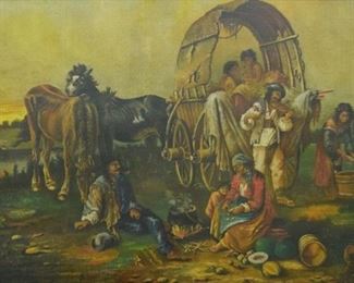 165	Oil on Canvas Roma Family	Unsigned oil on canvas Roma family. 19 1/2" x 29 1/2" (overall with frame 24 3/4" x 34 3/4").