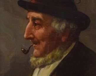207	Oil on Wood Panel Bavarian Man Smoking A Pipe	European oil on wood panel pipe smoker, signed illegibly upper right. Sight: 10 3/8" x 8 1/4", Frame: 14 1/2" x 12 1/2"