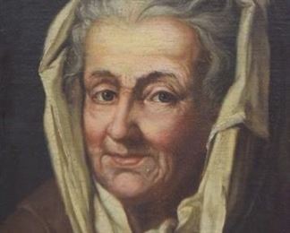 212	Oil on Canvas Portrait of Woman	Oil on canvas portrait of a woman. Unsigned. 15" x 12" (overall with frame 22 1/2" x 19 1/2"). Crazing throughout, losses to frame.