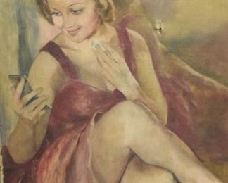 225	Pal Fried Oil on Canvas	Pal Fried (American/Hungarian, 1893-1976). Ballerina. Unframed, signed in the upper right. Hole in the canvas top center. 31 1/2" x 23 1/2"