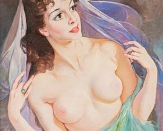 242	Maria Szantho Oil on Canvas Semi-Nude Portrait	Maria Szantho (Hungarian, 1898-1984). Oil on canvas portrait of a semi-nude woman. Signed lower right. 29 1/2" x 23 1/2" (with frame 33 1/4" x 27").