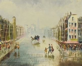 266	20th Century Oil On Canvas Signed Maurice	20th Century oil on canvas of a Parisian street scene. Signed lower right "Maurice". Sight size 2 1/2" x 35 1/2". Overall size 31" x 43".