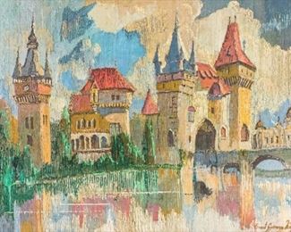 271	Erno Gyimesi Kasas Oil on Canvas Venetian Scene	Ernest "Erno" Gyimesi Kasas (Hungarian, 1901-1994). Oil on canvas Venetian cityscape. Signed lower right. 26" x 36" (with frame 27 1/2" x 37 1/2")