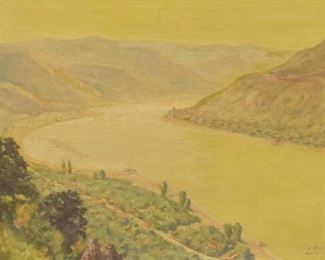 278	Signed Hungarian Oil on Canvas Visegrad.	Oil on canvas Visegrad. Signed illegibly lower right and dated 1942. 22" x 29" (overall with frame 28" x 34 3/4"). Losses to frame