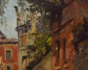 288	Stanislas Lepine Oil On Board	Stanislas Lepine (France, 1835-1892). Oil on board street scene. Signed lower left. Sight size 10" x 6 1/2". Overall size 18" x 14 1/2"