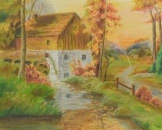 291	A. Piersall Oil on Canvas Panel	A Piersall (20th century). Continental oil on canvas panel house in landscape. Signed lower right. 19 1/2" x 15 1/2" (overall with frame 26 1/2" 22 3/4"). Scratches center right.