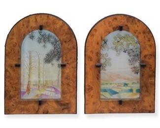 311	Pair of Ottaviani Silver Plaques	Ottaviani (Italian, 20th century). Pair of landscape plaques. Hand colored Italian silver with decorated glass overlay. With Italian silver hallmarks and maker's marks, and signed in red Ottaviani. Each plaque 16 3/4" x 9 1/4" (overall 24 1/4" x 17 1/4").