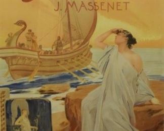 313	Albert Maignan French Opera Poster Ariane	Albert (Pierre Rene) Maignan (French, 1845–1908). Lithograph advertising poster for Jules Massenet's Ariane at the Theatre National de L'Opera. Signed in the plate lower right. Circa 1906. Minor foxing and discoloration consistent with age. 33 1/4" x 23 1/4" (with frame 42" x 31").