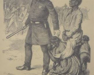 320	DeGrimm Print on Paper Their Brave Protector	Constantin DeGrimm, Baron DeGrimm (Russian 1845 – 1896), Illustrator for Herald and Evening Telegram. Framed and Matted. Signed in the bottom left. "Drawn by C.De Grimm, by permission of Mr. James Gordon Bennett" underneath title. Sight: 7 1/2" x 5 1/2", Frame: 12 1/4"x 10 1/4"