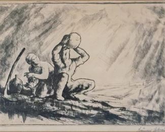 324	Istvan Szonyi Etching Gathering Water	Istvan Szonyi (Hungarian, 1894-1960). Etching Gathering Water, signed in pencil lower right margin. Slight waviness to paper. 7 1/4" x 9 3/4" (with frame 17" x 19")