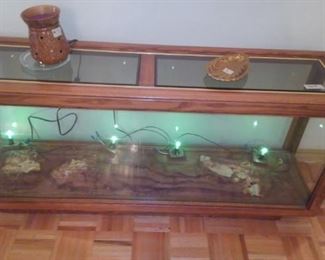 Display cabinet.  Used for prized display pheasants.  Glass back so cabinet is enclosed.  Lights added for effect!